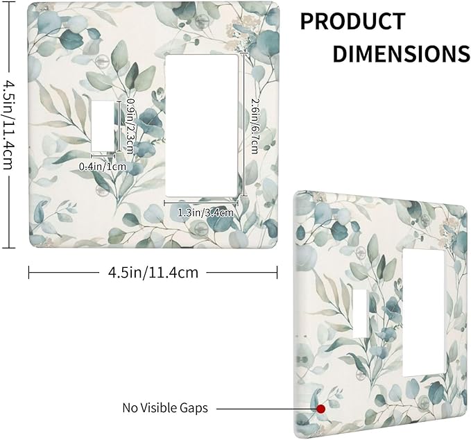 Boho Green White Eucalyptus Leaf Floral Outlet Covers 1 Toggle 1 Rocker Combination Decorative Wall Plate Electrical Switch Plates Light Switch Cover Plate for Farmhouse Living Room Decor