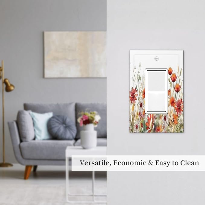 Watercolor Wild Flower Floral Daisy Plant Decorative Outlet Covers 1 Gang Single Rocker Light Switch Cover Plate Wall Plates GFCI Faceplate for Bedroom Living Room Decor