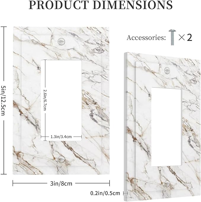 Light Switch Cover Plate White Brown Marble Abstract Modern Luxury 1 Gang Outlet Covers Single Rocker Decorative Switch plates Electrical Wall Plates GFCI Receptacle for Bathroom Kitchen Decor