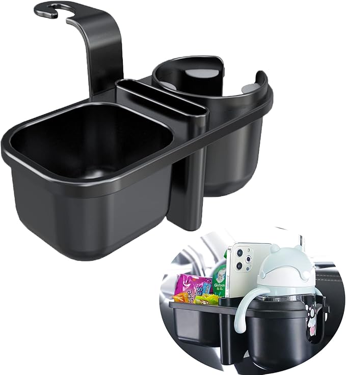 Headrest Backseat Organizer With Cup Holders, 3 in 1 Back Seat Holder With Hook, Organizer for Kids, Food Table or Sauce Holder, Car Travel Accessories