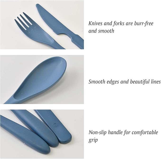 8 Sets Knives Spoons and Forks, Thickened Design Wheat Straw Cutlery, Reusable Utensils Set for Kid or Adult, Fork Spoon Knife Set for Party, Travel, Work, Picnic, Camping (Blue and green)