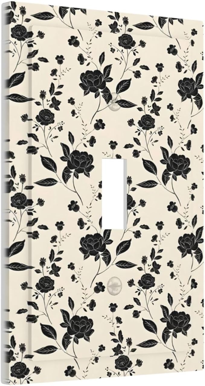 Black Rose Dark Romance Wildflowers Floral Decorative Light Switch Cover 1 Gang Single Toggle Device Electrical Faceplate Switchplates Decorator Outlet Wall Plate for Bedroom Living Room Decor