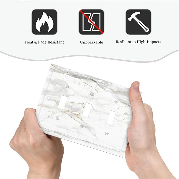 White Marbling Golden Stream Lines Print Decorative Switch Plates 3 Gang Wall Plate Triple Toggle Light Switch Cover Faceplate Electrical Wall Panels for Bathroom Kitchen Decor