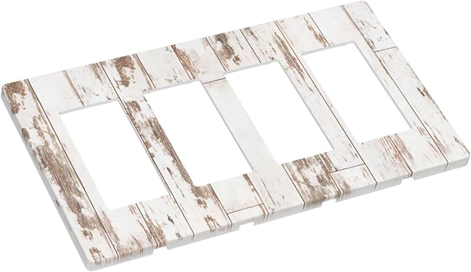 White Grey Wood 4 Gang Quad Rocker/Decor Light Switch Cover Plate Decorative Electrical Faceplate for Bathroom Room Decorate Jumbo Size Screwless 8.3" x 4.6