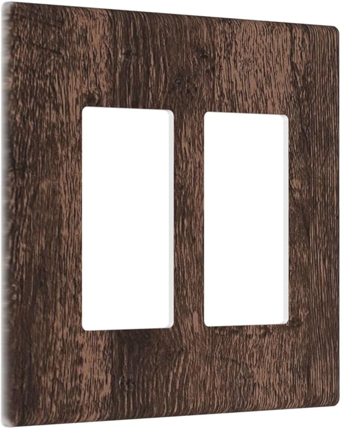 Outlet Covers Rustic Brown Wood Plank Retro Wooden Board 2 Gang Double Rocker Light Switch Cover Plate Decorative Wall Plate GFCI Socket Cover Electrical Switch Plate Covers for Farmhouse Home
