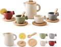 Enchanting Wooden Tea Party Set - Silicone Teapot, Cups & Carrying Scoop - Perfect for Little Girls' Tea Party & Kitchen Play - Toddler Gift