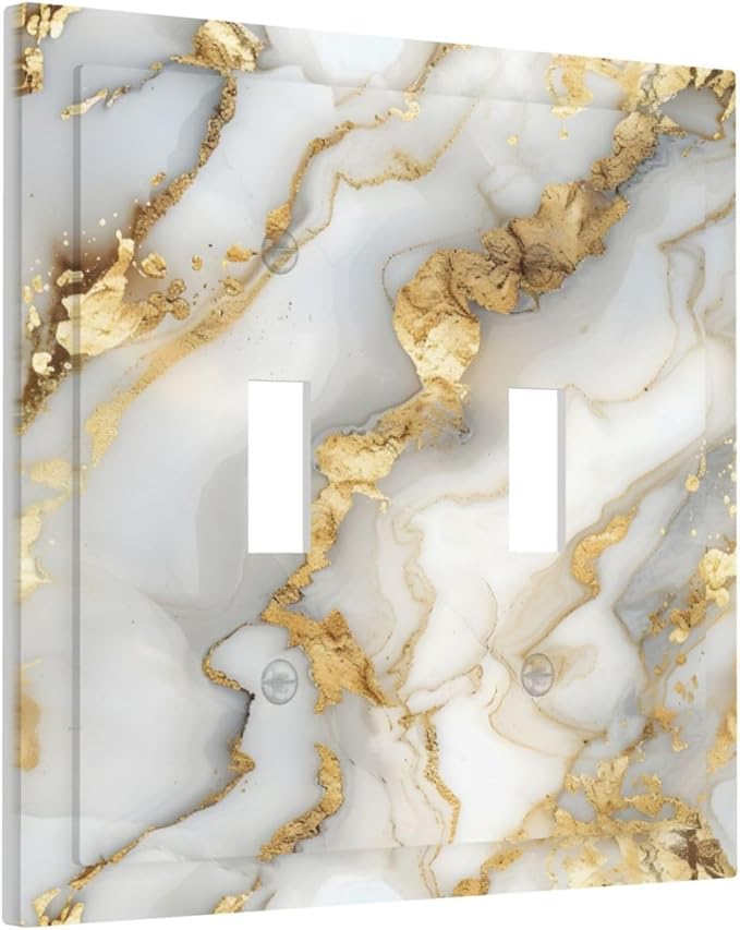 Luxurious White Gold Marble Patterns Abstract Decorative Switch Plates 2 Gang Double Toggle Outlet Light Switch Cover Wall Plate Electrical Faceplate for Bathroom Kitchen Decor