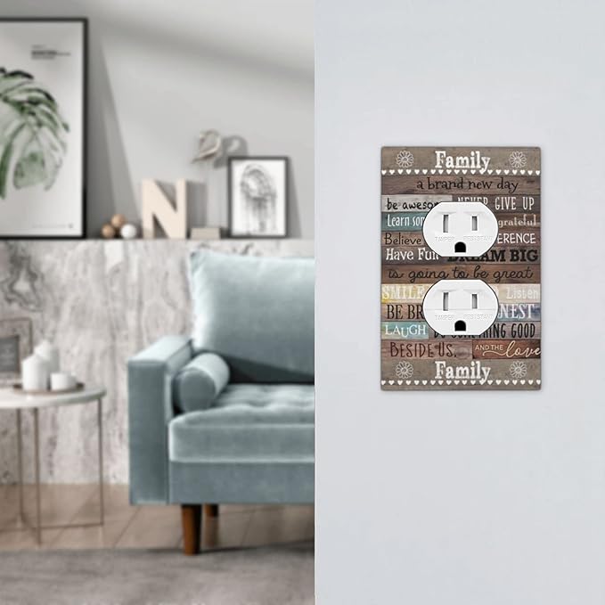 Country Rustic Vintage Family Home Inspirational Quotes Rules 1 Gang Duplex Wall Plate Electrical Receptacle Outlet Cover Cabin Barn Wood Wooden Decorative Dual Device Plug Light Switch Wallplate