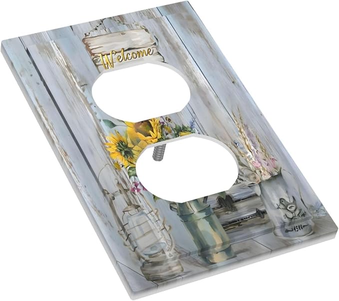 Rustic Sunflower Floral Vintage Wood Board Outlet Covers 1 Gang Duplex Light Switch Cover Decorative Switch Plates Electrical Receptacle Faceplate Wall Plate for Farmhouse Home Decor