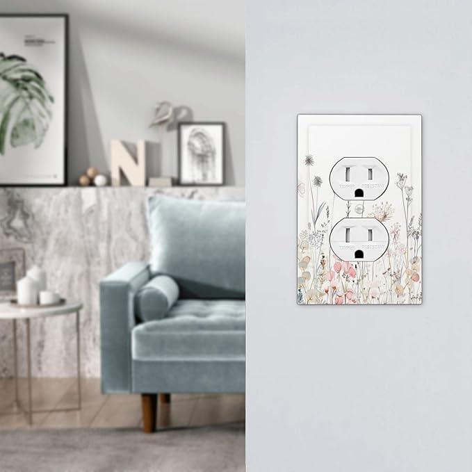 Floral Watercolor Wildflower Dandelion Plant Outlet Covers 1 Gang Duplex Light Switch Cover Decorative Switch Plates Electrical Receptacle Faceplate Wall Plate for Farmhouse Bed Room Decor