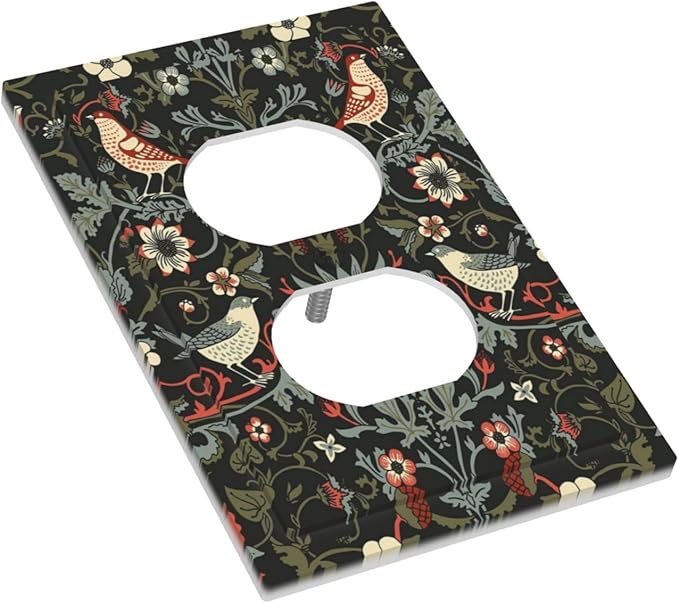 Vintage Birds Berries Mid Century Floral Flower Outlet Covers 1 Gang Duplex Light Switch Cover Decorative Switch Plates Electrical Receptacle Faceplate Wall Plate for Bedroom Living Room Decor