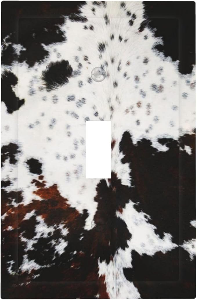 Western Farmhouse Brown Black White Animal Cow Fur Skin Cowhide Cheetah Print 1 Gang Electrical Single Toggle Device Switch Wall Plate Jumbo Size Decorative Outlet Light Switch Face Plate Cover