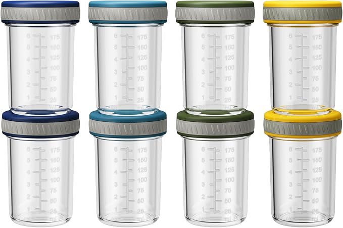 Sursip Glass Baby Food Storage Containers, 8 oz Small Mason Jars with Lids, Airtight for Baby Puree Containers, Juice, Milk, Yogurt, Overnight Oats, Mini Toddler Snack Cups -8 Pack