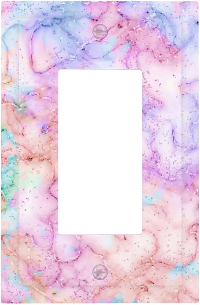 Decorative Switch Plate Covers Cute Marble Texture 1 Gang Single Decora GFCI Device Light Switch Cover Pink Purple Gold Abstract 1 Rocker Outlet Wall Plate Faceplate for Kids Girls Nursery Home Decor
