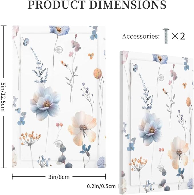 Wildflowers Plant Leaves Floral Berry Light Switch Cover Plate 1 Gang No Device Blank Electrical Wall Plates Faceplate Decorative Switch Plate for Bed Room Living Room Decor