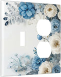 Decorative Outlet Covers Blue Rose White Flowers Rustic Floral 2 Gang Wall Plate Cover Single Toggle Duplex Combo Two Switch Light Switch Cover Plate Dual Electrical Face Plate