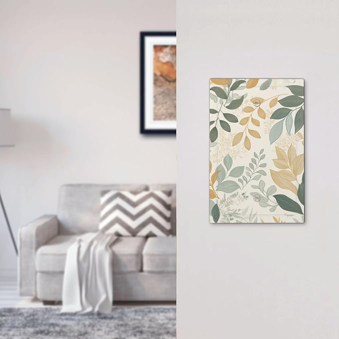 Boho Watercolor Leaves 1 Gang Light Switch Cover Green Botanical Electrical No Device Wall Plate Switchplates Decorative Faceplate for Country Bedroom Kitchen Home Living Room Decor