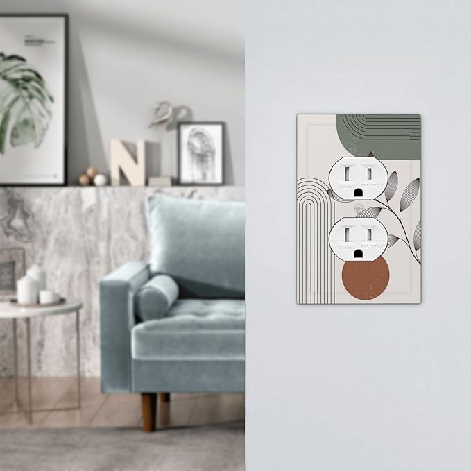 Outlet Covers Sage Green Boho Nature Art Minimalist Geometric Plant 1 Gang Duplex Wall Plate Decorative Switch Plates Electrical Receptacle Faceplate Light Switch Cover for Bedroom