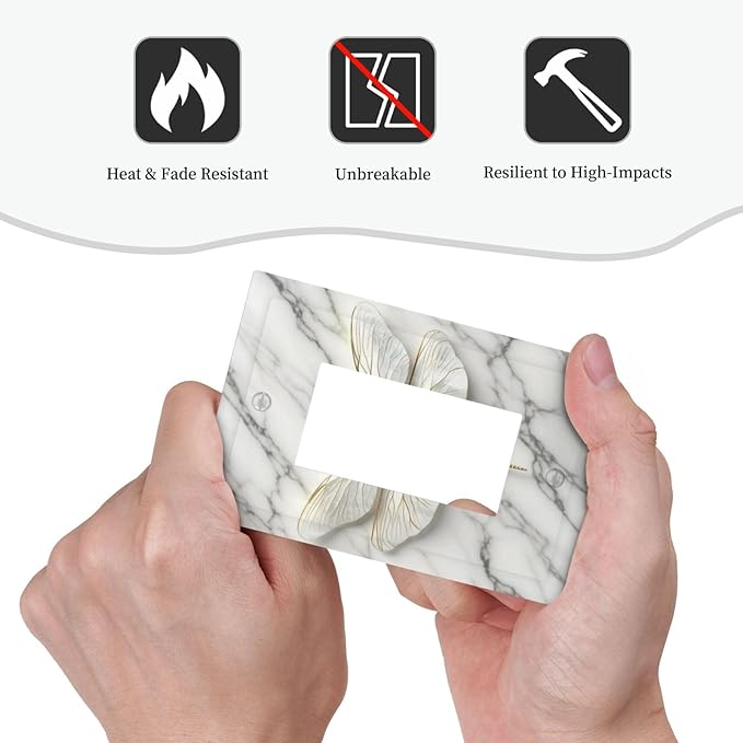 White Gold Marble Dragonfly Abstract Modern Decorative Outlet Covers 1 Gang Single Rocker Light Switch Cover Plate Wall Plates GFCI Faceplate for Bathroom Home Decor
