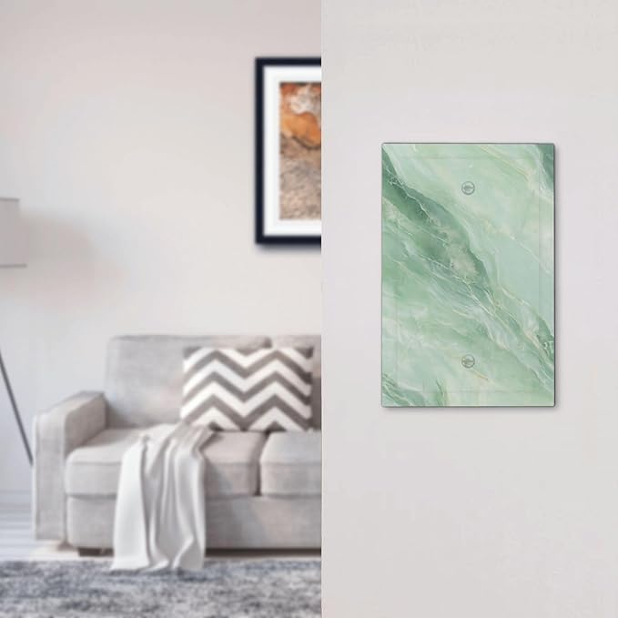 Light Switch Cover Green Marble Luxury Abstract Wall Plate Cover 1 Gang Blank No Device Decorative Outlet Covers Electrical Switchplate for Bathroom Bedroom Decor