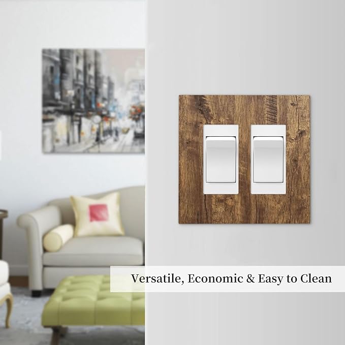 Rustic Brown Wood Distressed Wood Print Decorative Outlet Covers 2 Gang Double GFCI Rocker Electrical Wall Panels Light Switch Cover Plate for Farmhouse Home Decor