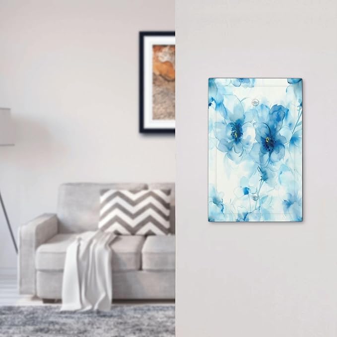 Watercolor Flower Blue White Large Floral Leaf Plants Light Switch Cover Plate 1 Gang No Device Blank Electrical Wall Plates Faceplate Decorative Switch Plate Covers for Bedroom Living Room Decor