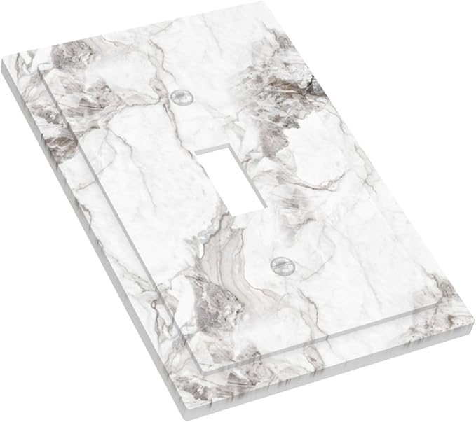 White And Gray Marble Patterns Texture Abstract Print Decorative Light Switch Cover 1 Gang Single Toggle Device Electrical Faceplate Switchplates Decorator Outlet Wall Plate for Bathroom Kitchen Decor
