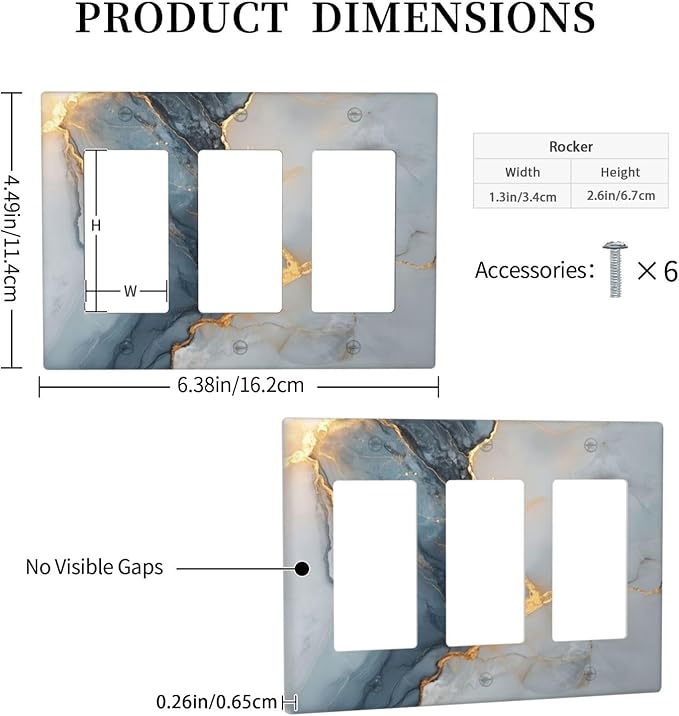 Abstract Blue Granite Luxury Texture Print 3 Gang Rocker Outlet Covers Triple Rocker Light Switch Cover Plate Switchplates Decorative Electrical Faceplate for Bedroom Kitchen Living Room Decor