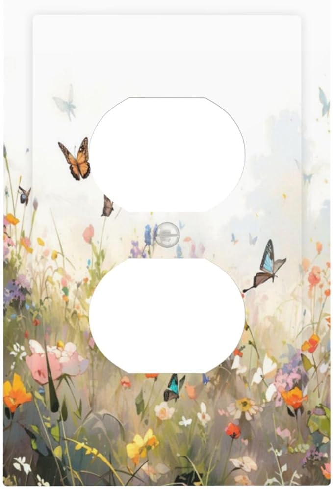 Wildflowers Watercolor Floral Colorful Butterfly Outlet Covers 1 Gang Duplex Light Switch Cover Decorative Switch Plates Electrical Receptacle Faceplate Wall Plate for Farmhouse Bed Room Decor