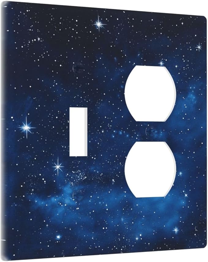 Light Switch Cover Plate Galaxy Starry Sky Universe Sparkle Stars 2 Gang Outlet Covers 1 Toggle 1 Duplex Socket Cover Wallplates Electrical Switch Plate Covers for Bathroom Bedroom Decor
