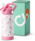 Choco Mocha Kids Unicorn Water Bottle For School, Girls Insulated Water Bottle Stainless Steel, 14Oz Pink & White