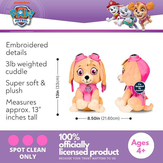 Paw Patrol Girl Skye Bedding Weighted Cuddle Pillow, 3lb Soft Plush & Cozy Pillow for Comfort, (Officially Licensed Product) By Franco Calm