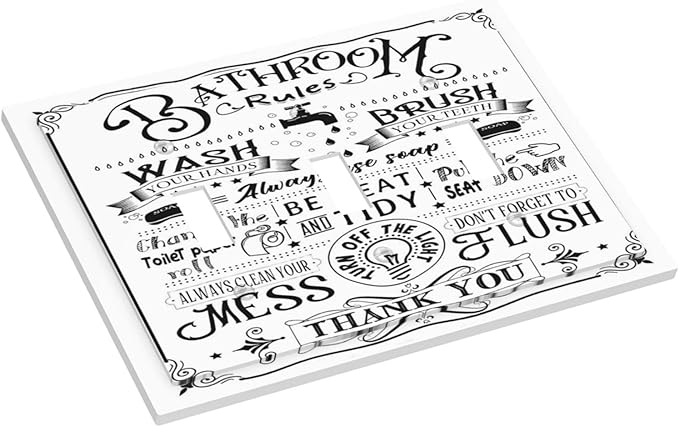 Toilet Bathroom Rules Quotes Vintage Sign Washroom Decorative 3 Gang Light Switch Cover Funny Bathroom Fun Bath Toilet Decor Triple Toggle Wall Plate Electrical Switch Socket Plug Face Plate