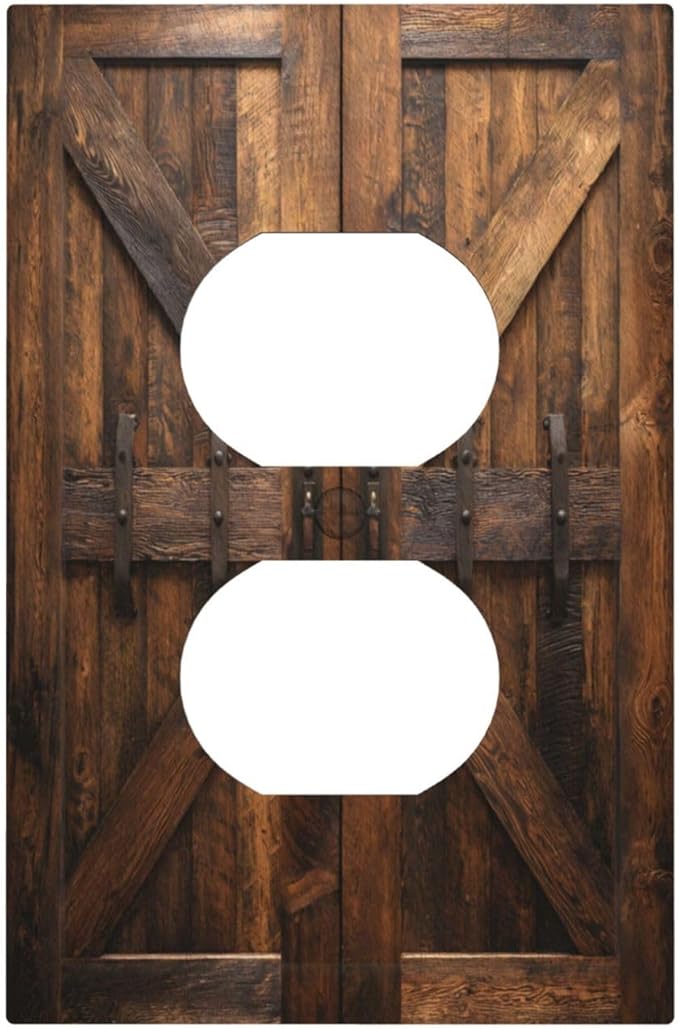 Decorative Outlet Covers Retro Brown Wood Barndoor 1 Gang Duplex Light Switch Cover Plate Unique Wall Plates for Electrical Outlets Switch Plate Covers for Farmhouse Home Decor
