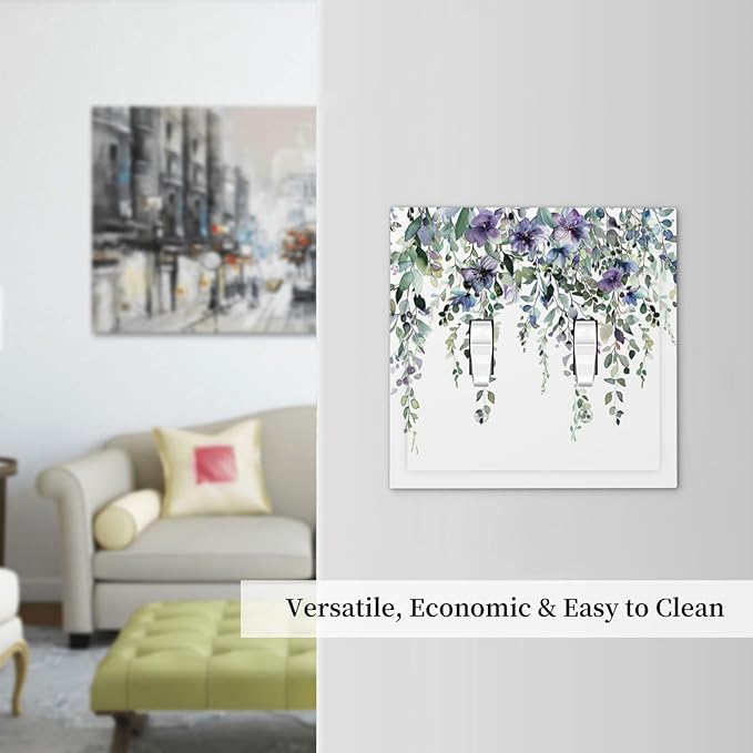 Light Switch Cover Plate Blue Purple Eucalyptus Leaves Boho Botanical 2 Gang Double Toggle Decorative Switch Plates Plug Cover Wall Plates Electrical Faceplate for Bathroom Home Decor