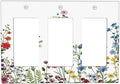 Decorative Light Switch Cover Plate Colorful Wildflowers Plants Flowers on White Background 3 Gang Switch Plate Covers Triple Rocker Wall Plates GFCI Switch Plates and Outlet Covers for Home Decor