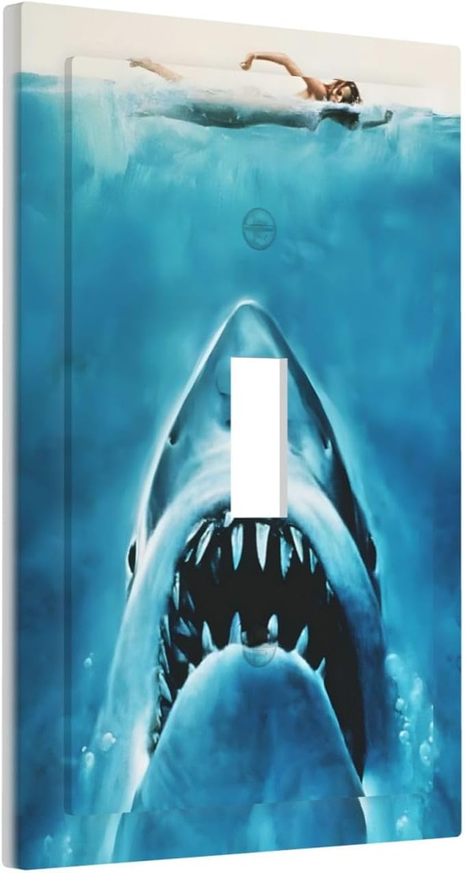 Swimming Woman Funny Shark Blue Ocean Decorative Light Switch Cover 1 Gang Single Toggle Device Electrical Faceplate Switchplates Decorator Outlet Wall Plate for Kids Room Bedroom Decor