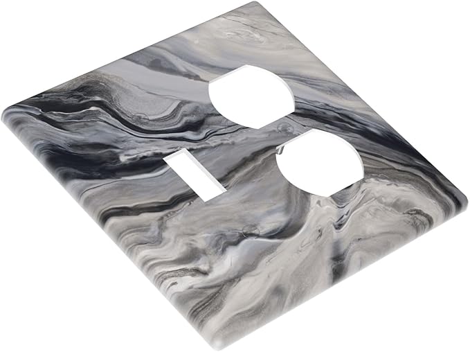 Grey And White Marble Abstract Art Print Wallplates 1 Toggle 1 Duplex Switch Plate Electrical GFCI Faceplate Decorative Light Switch Covers for Bathroom Kitchen Decor