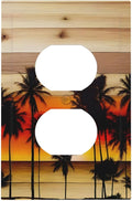 Sunset Beach Coconut Palm Tree Wooden Background Outlet Covers 1 Gang Duplex Light Switch Cover Decorative Switch Plates Electrical Receptacle Faceplate Wall Plate for Bedroom Living Room Decor
