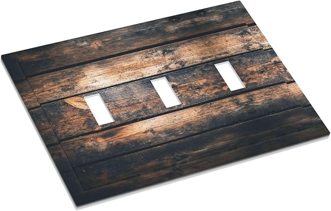 Decorative Switch Plates Brown Vintage Wooden Board Rustic Wood 3 Gang Wall Plate Triple Toggle Light Switch Cover Faceplate Electrical Wall Panels For Farmhouse Cabin Decor