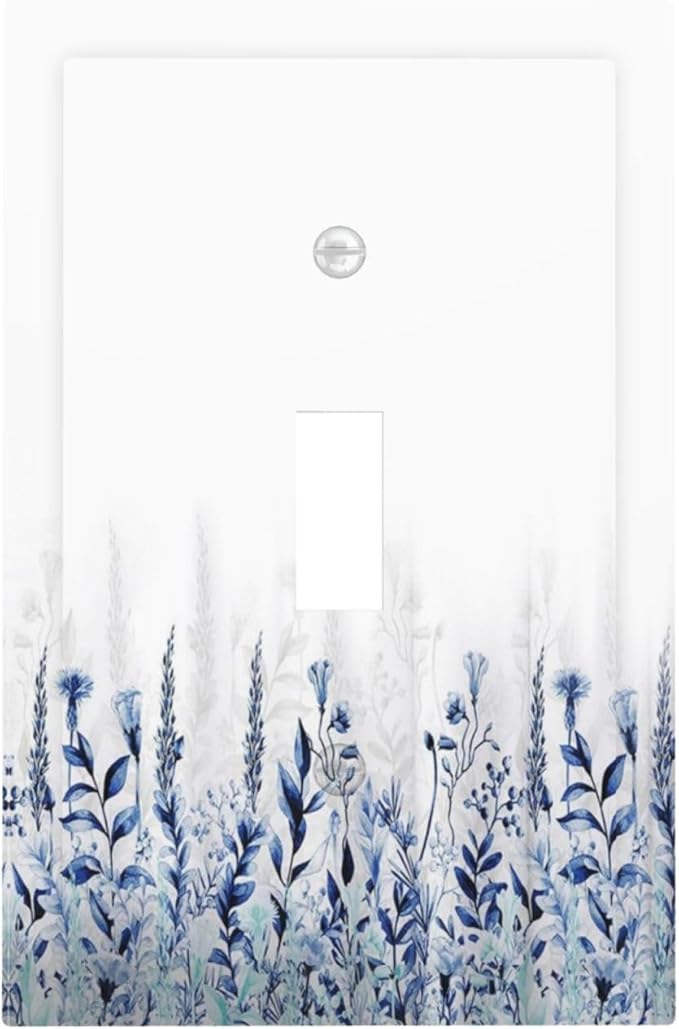 Decorative Light Switch Cover Plate Rustic Blue Plants Wildflowers Boho Leaves 1 Gang Wall Plate Cover Single Toggle Switch Plate Covers Jumbo Electrical Switchplate Receptacle Faceplate