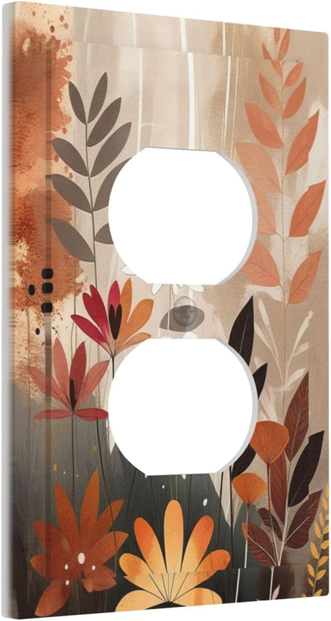 Boho Minimalist Vintage Wildflowers Plant Floral Art Watercolor Outlet Covers 1 Gang Duplex Electrical Receptacle Faceplate Light Switch Cover Wall Plate Decorative Switch Plates for Bedroom