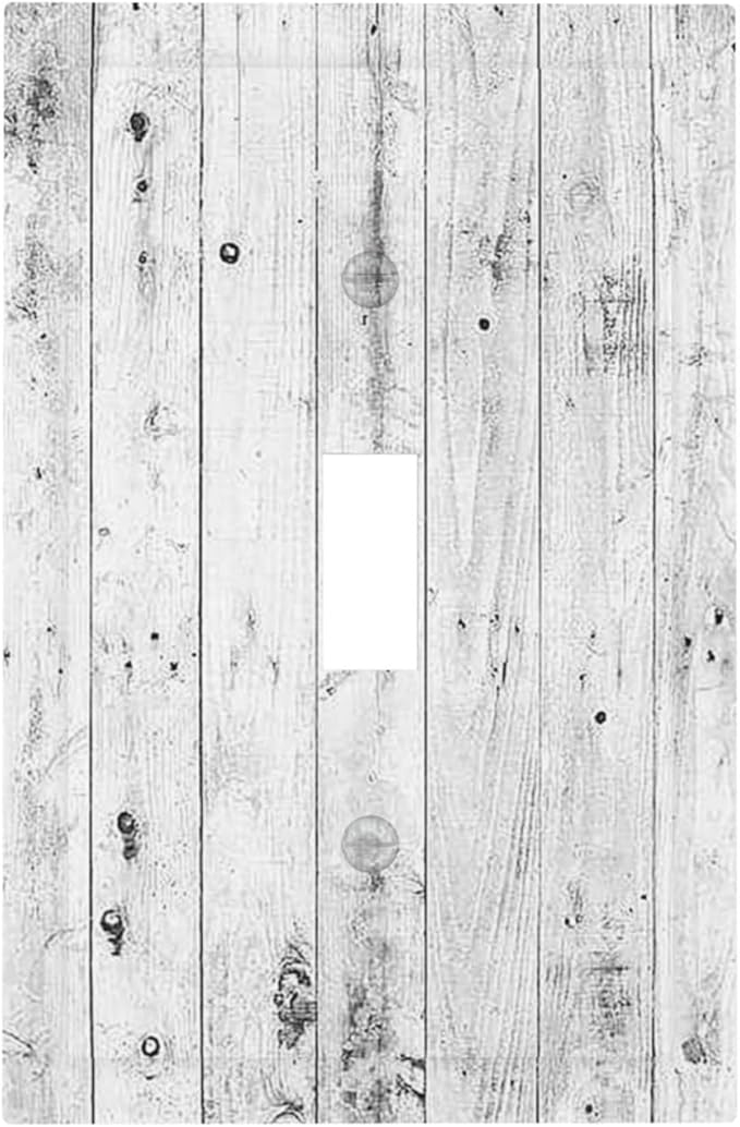 Decorative Light Switch Cover Rustic White Grey Wood Grain 1 Gang Single Toggle Decorator Outlet Wall Plate Device Electrical Faceplate Switchplates for Farmhouse Home Decor