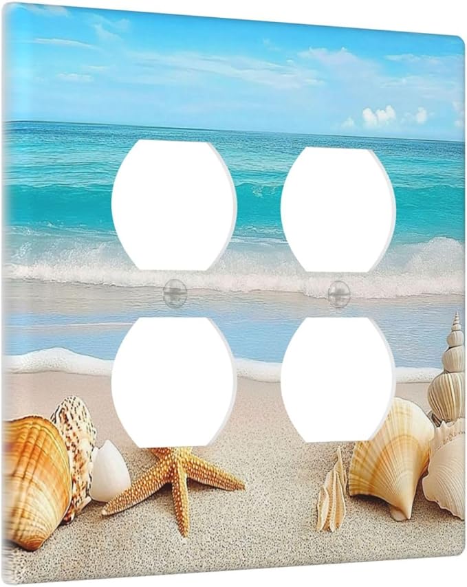 Outlet Covers Seashells Beach Starfish Scallop 2 Gang Double Duplex Decorative Light Switch Covers Electrical Wallplates Socket Faceplate For Bathroom Home Decor