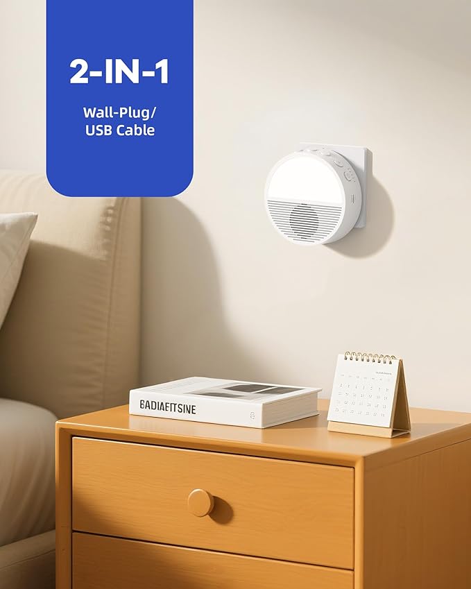 Wall Plug in White Noise Sound Machine for Office Privacy, Sunset Inspiration Baby Sound Machine for Night Feeding, Sleep Machine with Light and 28 Non-Looping Sounds