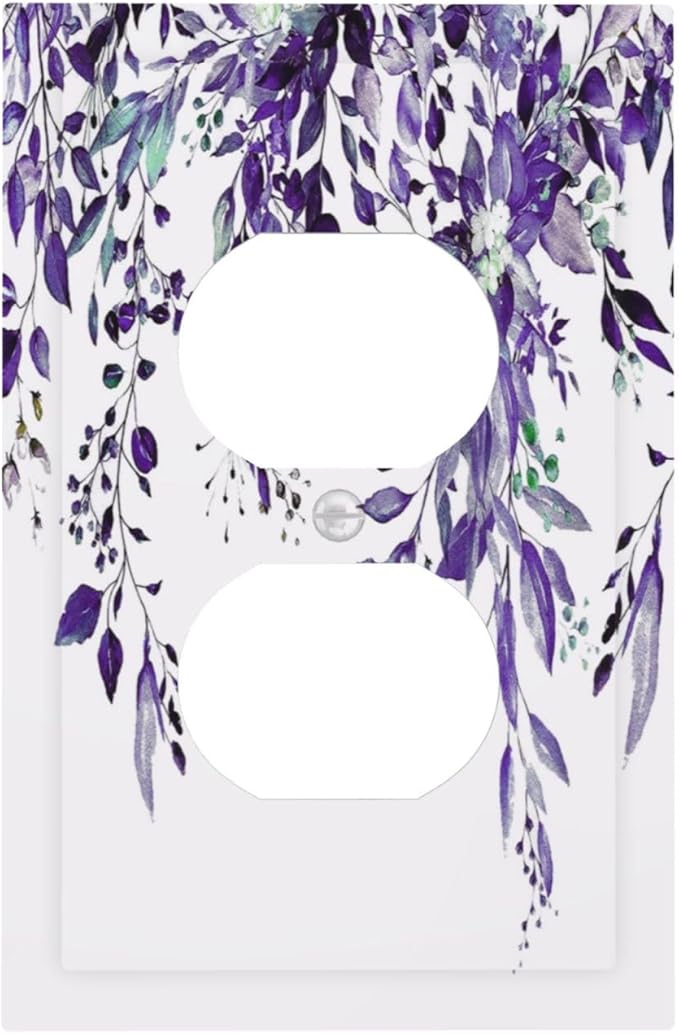 Decorative Outlet Covers Purple Eucalyptus Boho Olive Leaves Country 1 Gang Wall Plate Cover Receptacle Duplex Light Switch Cover Plate Single Dual Plug Covers Electrical Switchplate