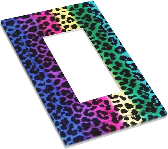 Colorful Leopard Print 1 Gang Light Switch Cover Decor Plastic Faceplate Wall Plate Electrical Outlet Covers Abstract African Wild Animal Cheetah Print Rainbow Modern Fashion Creative Art Home Decor