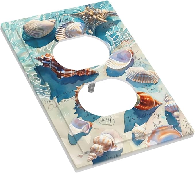 Outlet Covers Ocean Waves Starfish Conch Scallop Shell 1 Gang Duplex Light Switch Cover Decorative Switch Plates Electrical Receptacle Faceplate Wall Plate For Kids Room Nursery Decor