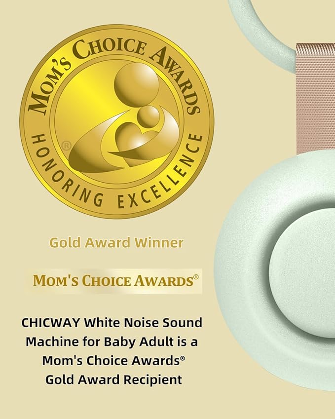 CHICWAY 2026 Mom's Choice Awards, Portable Sound Machine for Baby Adult, AI Cry Detection, 18 Soothing Sound, Bluetooth Rechargeable White Noise Machine for Home Office Travel, Nursery Light, Green