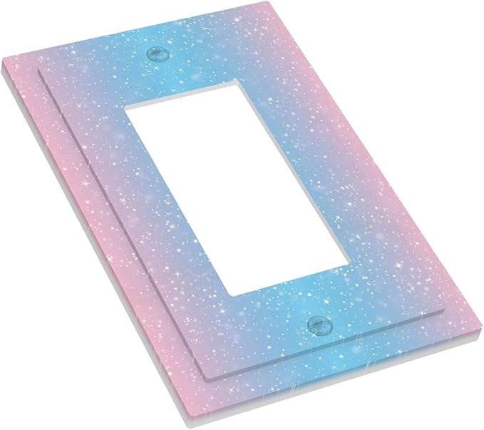 Pastel Galaxy Single Rocker Switch Cover - 1-Gang Standard US Size Pink & Blue Sparkle Light Switch Covers, Dreamy Pastel Stars for Girls Room Decor